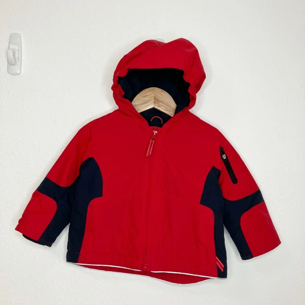Lands' End Kids Hooded Jacket Red Navy Insulated Winter Size 12-18‎ months